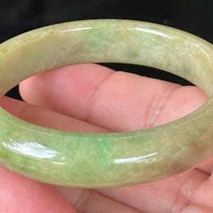 Natural Burmese Jadeite Jade Bangle – Icy Apple Green & Imperial Green, Honey Brown – Hand-Carved Jade Bracelet, Good Luck – 56.9mm – JB218