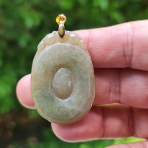 Natural Burmese Jadeite Jade Pendant – Icy Imperial Green, Moss Green & Honey Hue – Donut Motif – Amulet, Good Luck, Jewelry, Gift – JOP001