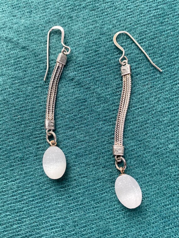 Victorian Silver Earrings with Optical Calcite - image 2