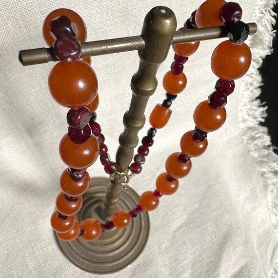 Vintage Art Deco Galalith & Red Bead Necklace - image 3