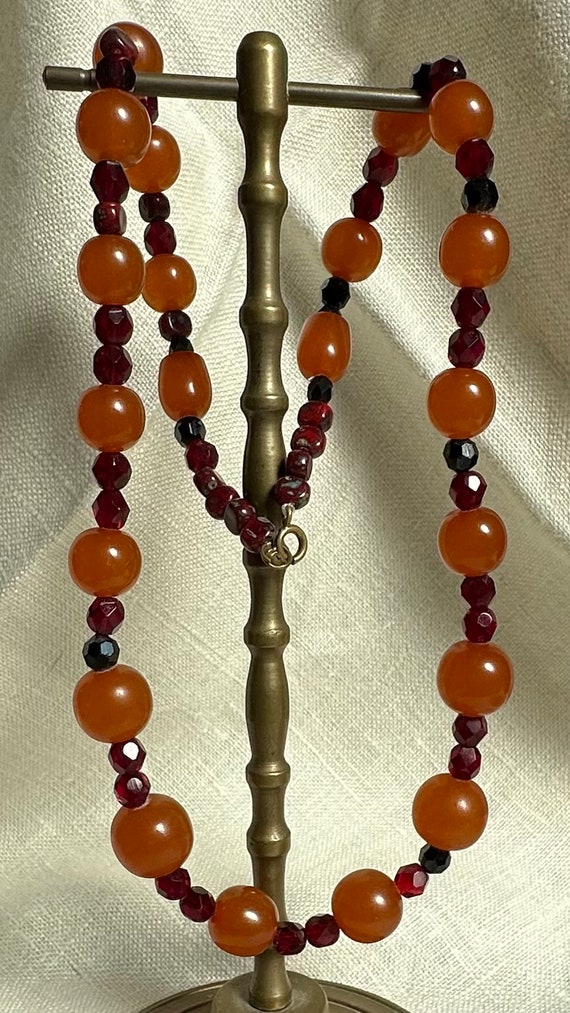 Vintage Art Deco Galalith & Red Bead Necklace - image 2