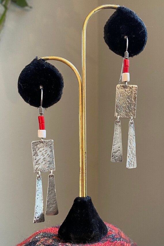 Vintage 1970's Sterling Silver rectangular dangle… - image 4