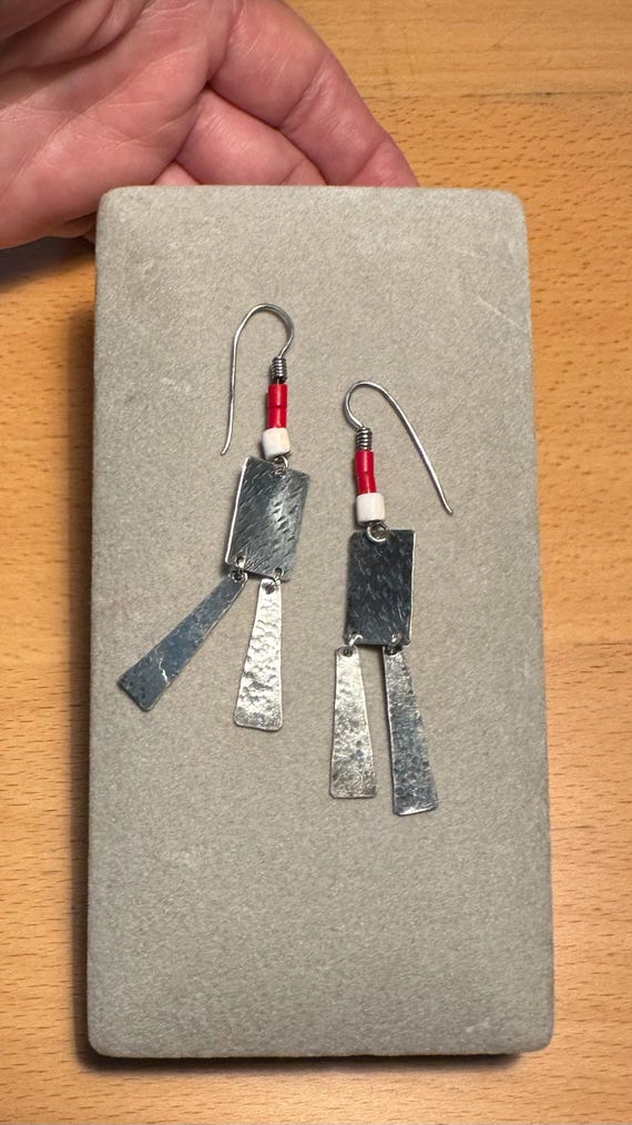 Vintage 1970's Sterling Silver rectangular dangle… - image 1