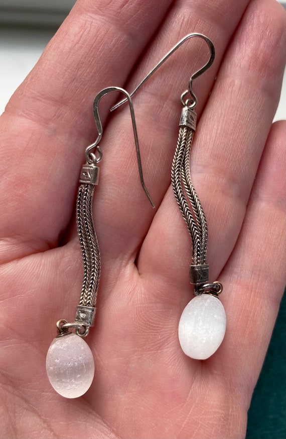 Victorian Silver Earrings with Optical Calcite - image 3