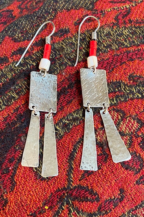 Vintage 1970's Sterling Silver rectangular dangle… - image 2