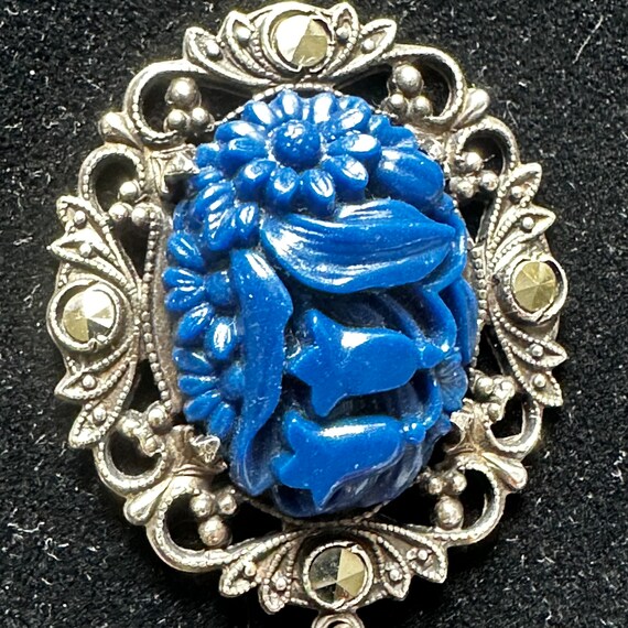 Art Deco Edwardian Blue Lapis Glass Necklace with… - image 2