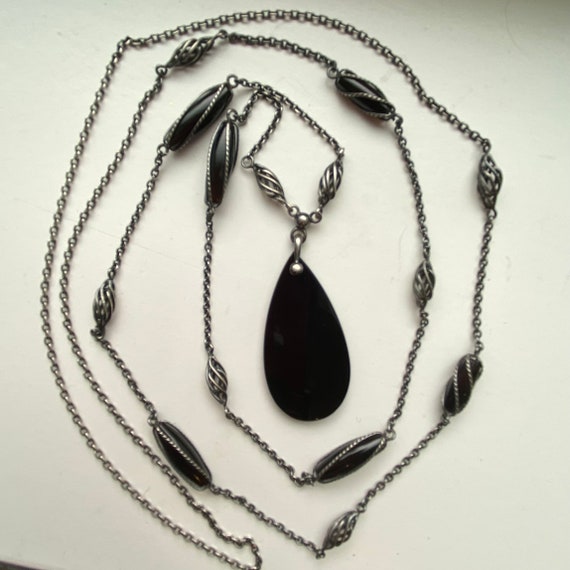 Edwardian Onyx Necklace -Sterling Silver - image 2