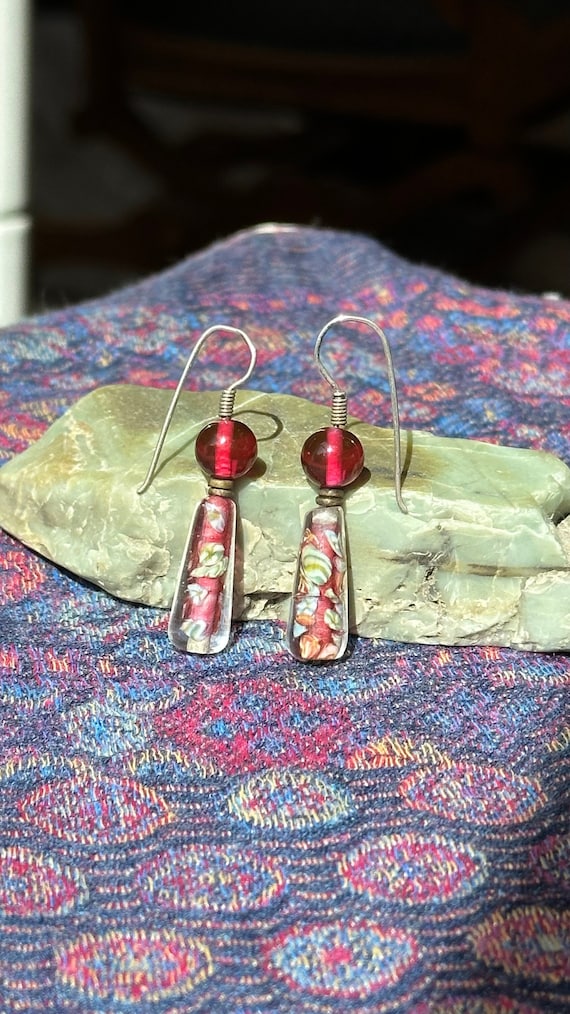 Vintage Pink Glass Bead Earrings - Sterling Silver