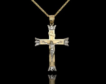 10k Gold Diamond cut Jesus Crucifix Cross Pendant for Necklace Chain Religious Christian Pendant charm | Size Varations