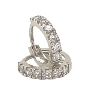 14K Solid Yellow/White Gold Solitaire Round Cut Prong Birthstone Diamond Ruby Pink Tourmaline Huggie Earrings - Real 14K Gold