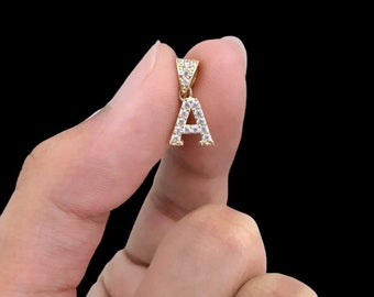 10k Solid Gold Dainty CZ Initial Letter A to Z Pendant With Option of Singapore Chain | Best Gift For Her