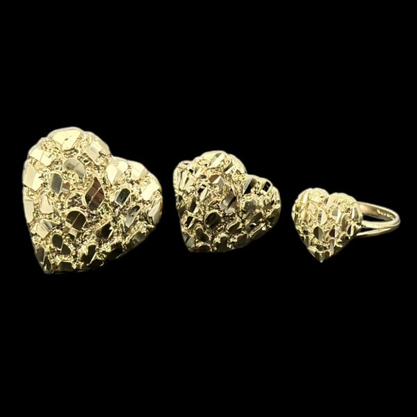 10k Solid Gold Nugget Heart Love Ring for Women/Girl