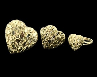 10k Solid Gold Nugget Heart Love Ring for Women/Girl