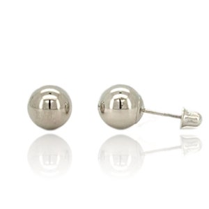 14k White Gold Ball Earrings, Solid 14K Gold Ball Studs with Secure Screwbacks, Everyday Classic Jewelry for Women and Children