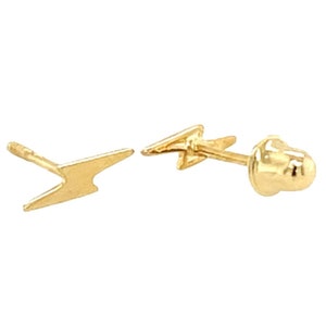 Forma de rayo de oro amarillo/blanco sólido de 14 quilates - Pendientes con rosca trasera - Tamaño 7,8 mm 10 mm - Oro real de 14 k