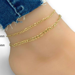 10K Anklet Figaro Anklet Flat Link Chain Gold Anklet 10K Solid Gold 2.6mm 3.6mm Anklet 9 Inch 10 Inch 11 Inch 12 Inch Etsy