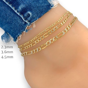 人気激安 , Anklet Figaro - Anklet 10K Flat Anklet Gold Chain Link アクセサリー