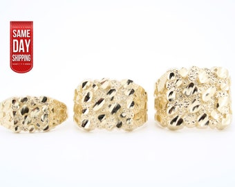 10k Real Solid Gold Square Nugget Ring, 11mm 13mm 16mm 18mm, 10k Gold Ring, 10k Gold Statement Ring, Men and Women Ring, Nugget Ring