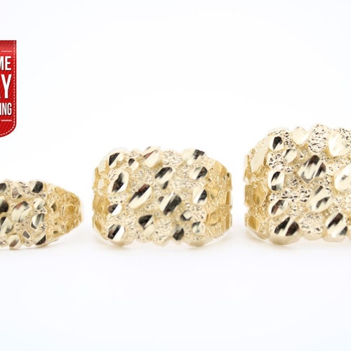 Real Solid Gold 10K Square Nugget Ring 10K Gold Ring Etsy