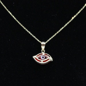 14k Gelb Gold Rot Evil Eye Mit Kette Evil Eye Charm mit Halskette Anhänger Gold Nazar Hamsa Glück Pedant Halskette / Zierliche Halskette