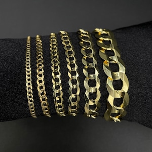Fully Solid 10k Curb Cuban Bracelet Real 10K Yellow Gold, 10k Yellow Gold 2.5-11.5 mm Men and Women,10K Gold Chain,10k Real Gold Curb Cuban