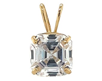 14K Solid Yellow/White Gold Princess Cut Cubic Zirconia Pendant - Size 5MM 6MM 7MM 8MM 9MM 10MM - Real 14K Gold