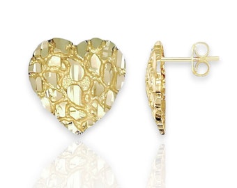 10k Solid Gold Heart Nugget Stud Earrings Push Back for Girl Women All sizes Available Xsmall Small Medium Large Xlarge XXlarge