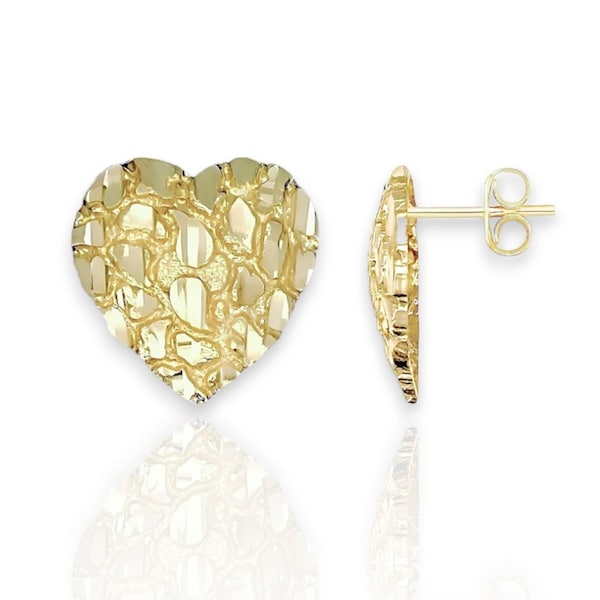 10k Solid Gold Heart Nugget Stud Earrings Push Back for Girl Women All sizes Available Xsmall Small Medium Large Xlarge XXlarge