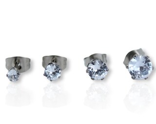 Set 3 Paia Orecchini A Vite In Titanio Acciaio Chirurgico 316L - Zirconi Cubici 4-5 Mm - Labret Helix 20G Per Orecchie Sensibili - Ipoallergenici