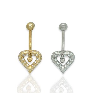 14k Yellow or White Gold CZ Belly Button Heart Shape Ball screw Body Jewelry Piercing
