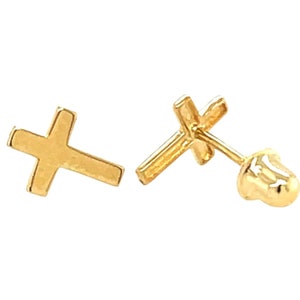 Forma de cruz de oro amarillo/blanco sólido de 14 quilates - Aretes con parte posterior de rosca - Oro real de 14 quilates