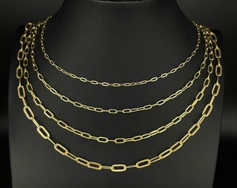10k Gold Paperclip Necklace Chain 2mm 3mm, 3.5mm 4.8mm Women,10k Gold Necklace, Italian Paperclip Chain, 10k Paperclips Necklace,women chain