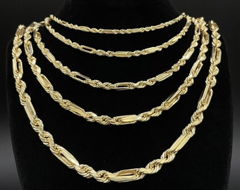 NEW !10K Gold Rope Figaro Chain, 10kt Gold Chain, Real Gold Chain, 2mm, 2.5mm, 3.5mm 4mm  Figaro Chain, Genuine 10K Gold Chain, Women Men