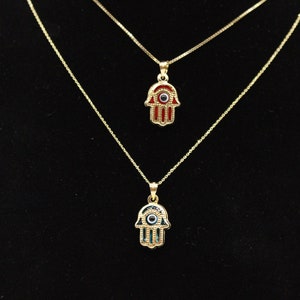 14k Yellow Gold Evil Eye With Chain Evil Eye Charm Necklace Pendant Gold Nazar Hamsa Good Luck Pedant Necklace / Dainty necklace