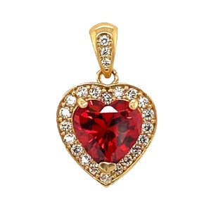 14K Solid Yellow/White Gold Heart Halo CZ Birthstone Garnet Amethyst Emerald Diamond Ruby Sapphire Citrine Pendant - Real 14K Gold