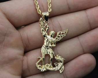 14k Gold Saint Michael Pendant • Saint Michael Necklace • St Michael Pendant • Saint Michael Medal • St Michael the Archangel