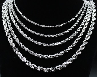 10K White Gold Rope Chain Necklace 2mm 3mm 4mm 5mm 6mm 18-26 inches, 10K Gold Rope Chain, 10K Gold Chain, Men Women