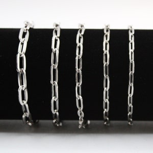Bracelet chaîne trombone en or blanc 14 carats 1 mm, 3 mm, 3,5 mm, 4 mm, 4,5 mm, 5 mm, bracelet pour femme, bracelet en or fantaisie, or blanc 14 carats