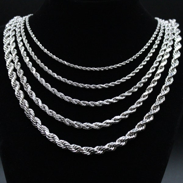 10K White Gold Rope Chain Necklace 2mm 3mm 4mm 5mm 6mm 18-26 inches, 10K Gold Rope Chain, 10K Gold Chain, Men Women