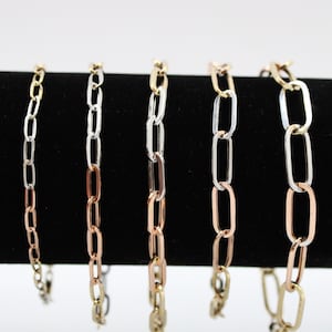 14k Tri-Color Gold Paperclip Chain Bracelets 3.3 - 7.5mm Women, 14k Gold chain Bracelets, Paperclip Bracelet, 14k Rose Gold Paperclips