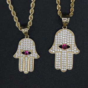 10k Gold Hamsa Pendants Necklace Hamsa Hand charm, Fatima hand pendant, faith pendant, Good luck charm (Variation)