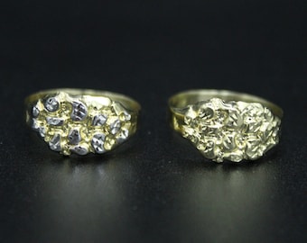 Real Solid Gold 10K Square Nugget Ring | 10K 11mm Gold Ring | Yellow Gold/ Yellow Pave | Statement Rings | All Sizes
