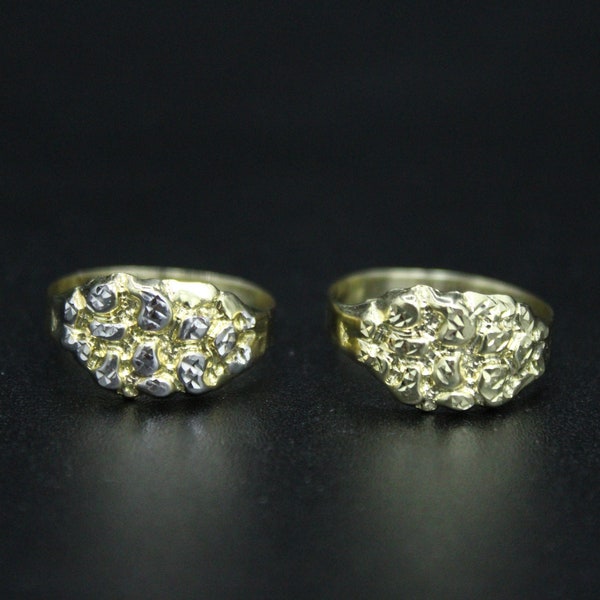 Real Solid Gold 10K Square Nugget Ring | 10K 11mm Gold Ring | Yellow Gold/ Yellow Pave | Statement Rings | All Sizes