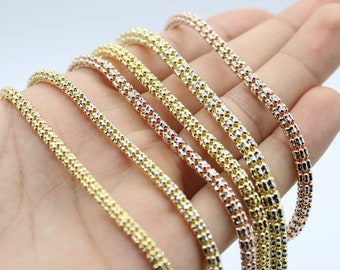 Diamond Cut Ice Link Two Tone Bracelet Real 10K Yellow White
