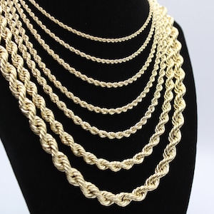 14K Solid Gold Rope Chain Rope Necklace 2mm 2.5mm 3mm 3.5mm 4mm 5mm 5.5mm 6.5mm 8mm | 14K Mens Chain, Womans chain 16-26 inches, Yellow gold