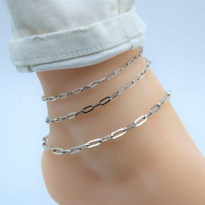 14K White Gold Paperclip Anklet, 14K Gold Chain Anklet, Link Chain Gold Anklet, 14K Solid Yellow Gold 9 inch 10 Inch