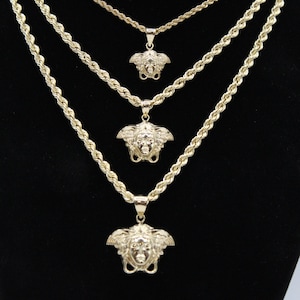 10k Gold Medusa pendant | Pendant for Chain Necklace | Unisex pendant| 10k Yellow Gold with Rope Chain Necklace | Three sizes