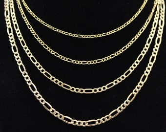 Cadena Figaro de oro de 14K, cadena de oro de 14kt, cadena de oro real, 2 mm, 2,5 mm, cadena Figaro de 3,5 mm y 4,5 mm, cadena de oro genuino de 14K, mujeres hombres