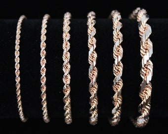 10K Voll Solid Gold Seil Kette Rose Gold Seil Kette Armband Diamantschliff 2.2mm, 2.6mm, 3.5mm, 4mm, 4.5mm, 6mm 10K Gold Seil Kette,