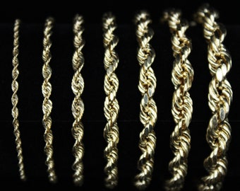 10K Gold Rope Chain Gold Rope Chain Bracelet 2mm, 3mm, 4mm, 5mm, 6mm, 7mm, 8mm 10K Gold Rope Chain, 10K Gold Chain, Men, Women